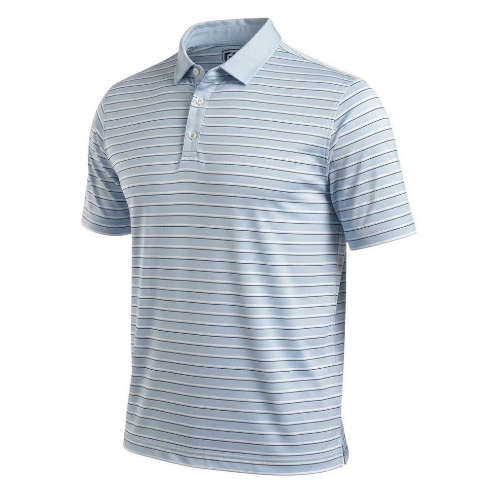 FootJoy Polo Shirt Large Light Blue Striped Performance Short Sleeve Golf Top